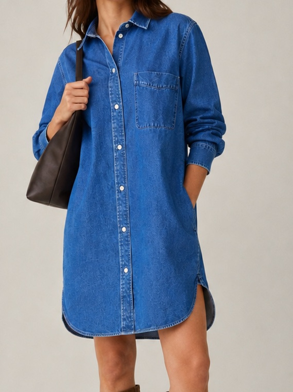 Everlane Button Front Shirt Dress Long Sleeve Blue Size 8 Cotton
